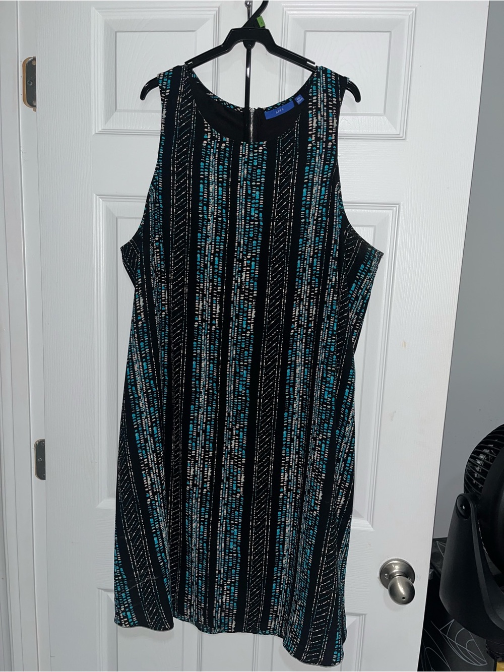 Apt. 9 Black Sleeveless Shift Dress with Teal and Tan Stripe Print